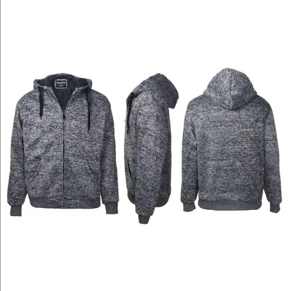 HanTon Men’s Full-Zip Sherpa-Lined Hoodie Jacket Dark Blue